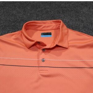 PGA Tour Mens Large Orange Striped Short Sleeve Performance Golf Polo Shirt